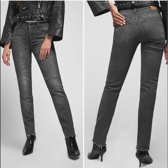 Anine Bing Kara Charcoal Ripped Knee Distressed Ankle Skinny Jeans Size 28 - Picture 3 of 14